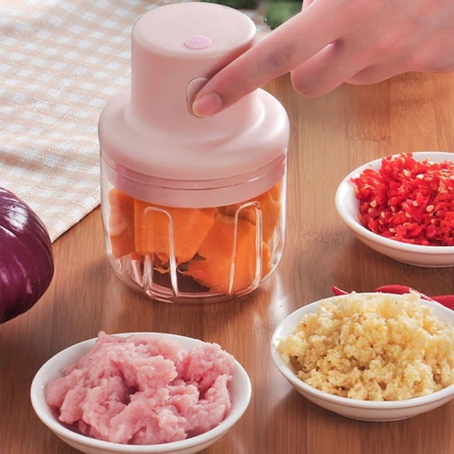 Mini Processador de Alimentos Elétrico ou Manual Moedor Triturador de Alho Recarregável USB Potente - BESTMIX