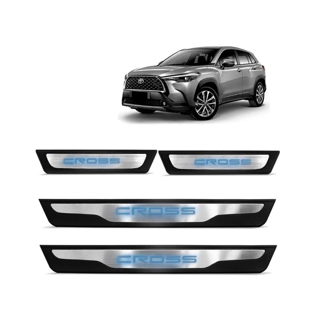 Kit Soleira 4 Portas Led Azul Aço Inox Cross 2022