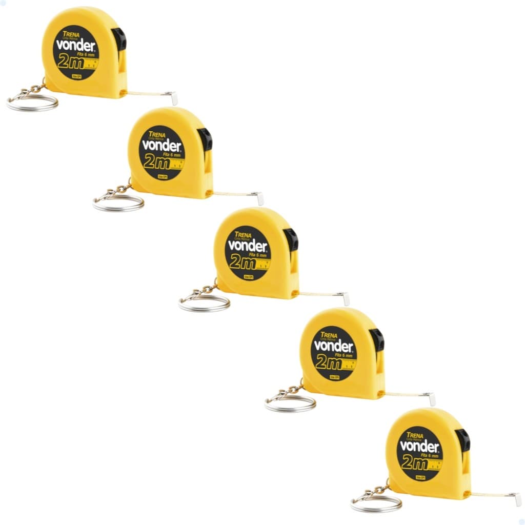 Trena Aço 2m x 6mm Chaveiro Vonder Trena de Bolso 05 unidades