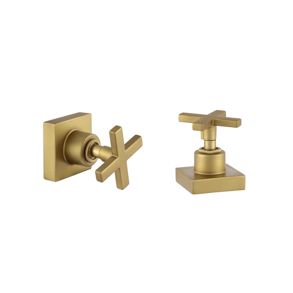 Kit Com 2 Acabamentos Para Registro Chuveiro Banheiro Cruzeta Quadrado Dourado Fosco Padrão Deca Metal 1/2" - 3/4" ou 1"