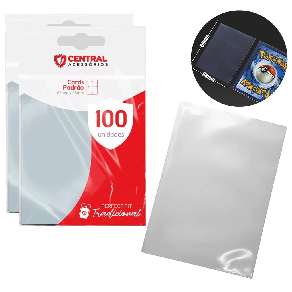 Sleeve Central Shield Perfect Fit 200 Un - Pokémon Magic Yugioh Photocard Kpop Naruto Protetor de cards (63 x 88 Mm)