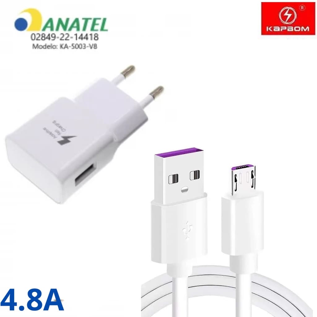 Carregador V8 Turbo A01 Core A02 A03 Core A10S M10 j4plus j5 j7Prime K10 K11 K12 Prime  Carregador Micro USB