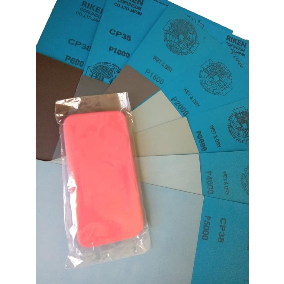 Kit Polimento Lixa D`água Contém 1un de Cada 600 1000 1500 2000 3000 4000 5000 Riken + 1un taco Eva
