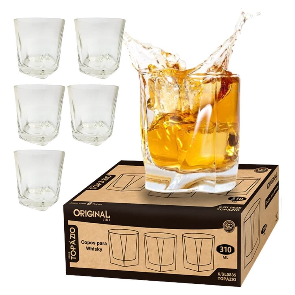 JOGO COPO WHISKY CAIPIRINHA DRINK RESISTE 310 ML LUXO KIT C/ 6