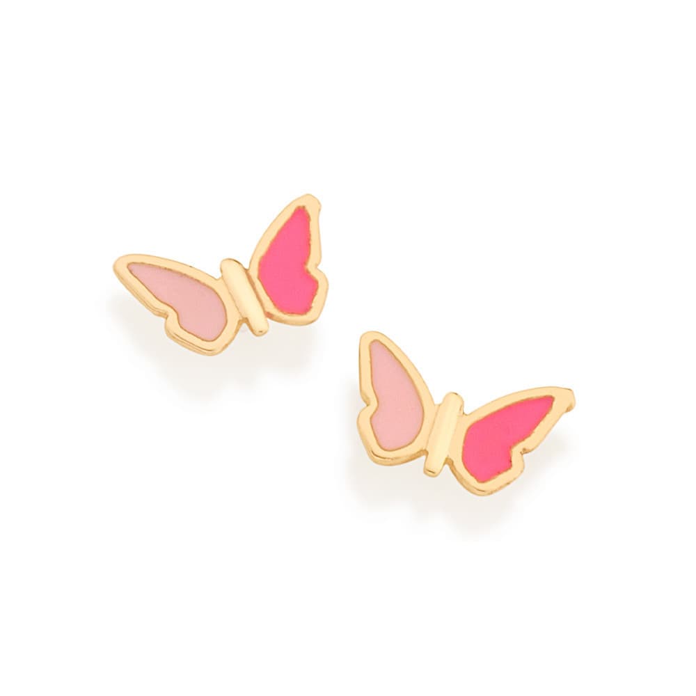 Brinco Infantil Rommanel Banhado Ouro Borboleta Rosa 526502 Original