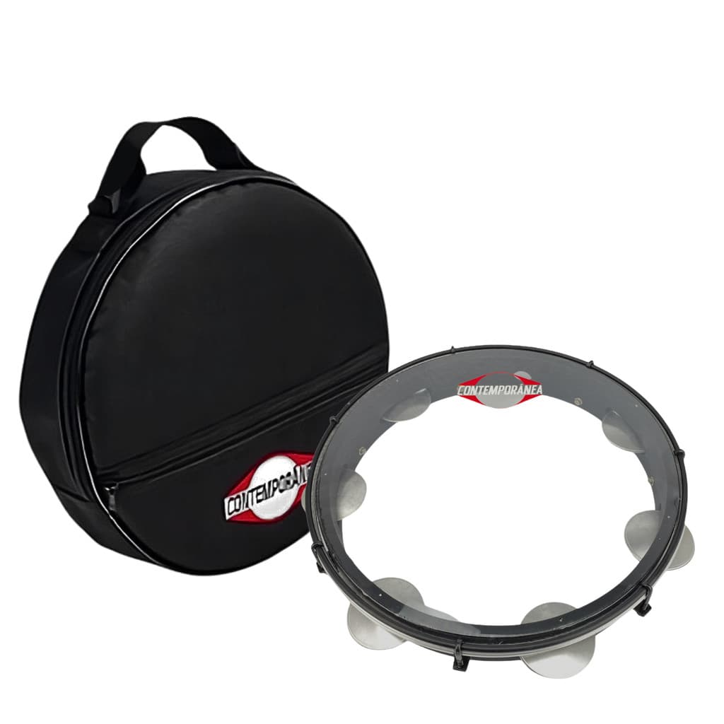 Pandeiro Contemporânea Em Madeira 11" Preto Pele Cristal + Bag