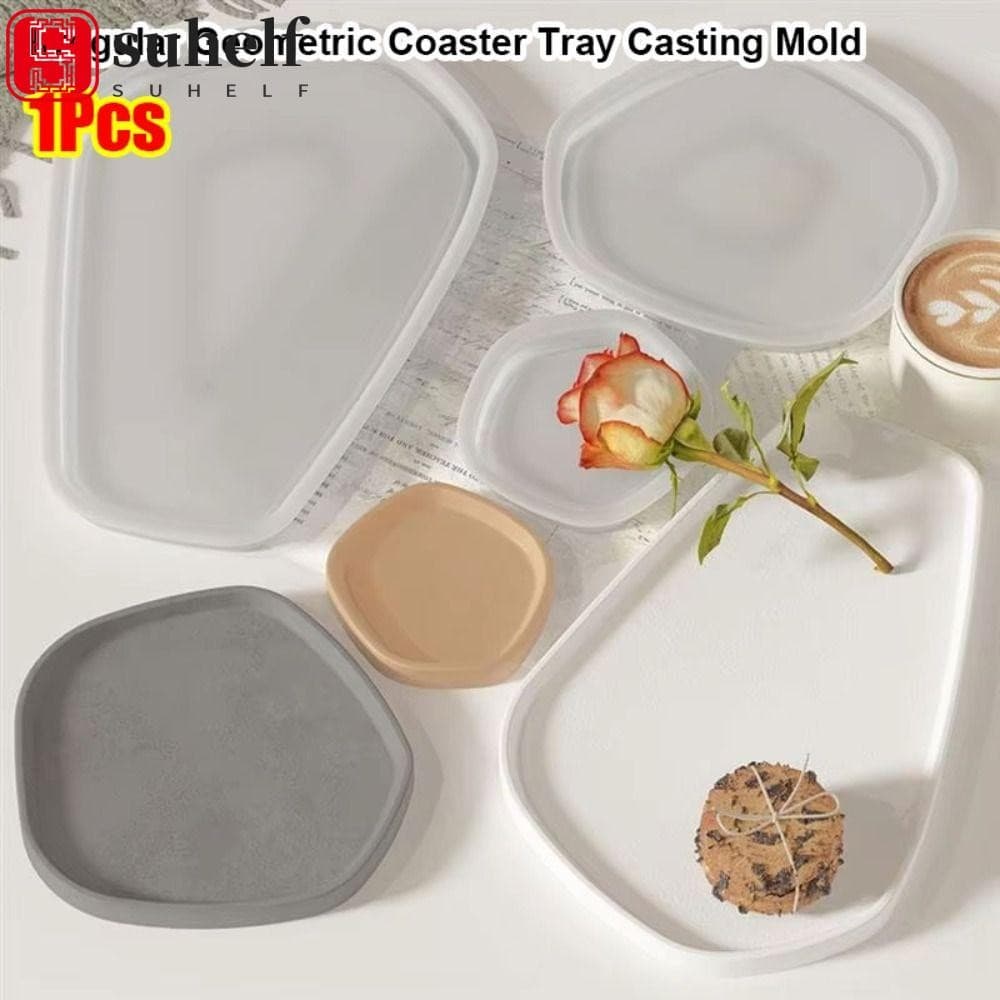 SUHELF Molde De Fundição De Bandeja De Montanha-Russa , Silicone Irregular Artesanal Panela De Gesso Polígono