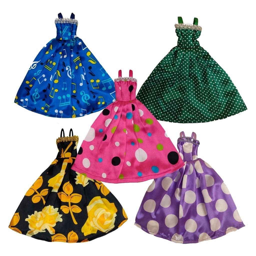 Roupas Vestidos Para Bonecas Kit com 5 Unidades Longos Cetim - Sheilinha