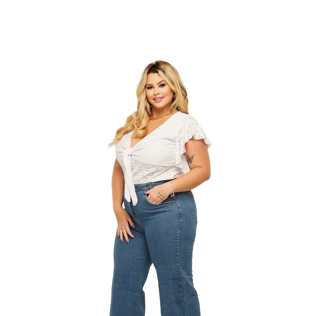Calça Jeans Plus Size Wide Leg Feminina Cintura Alta Empina Bumbum 44 ao 50