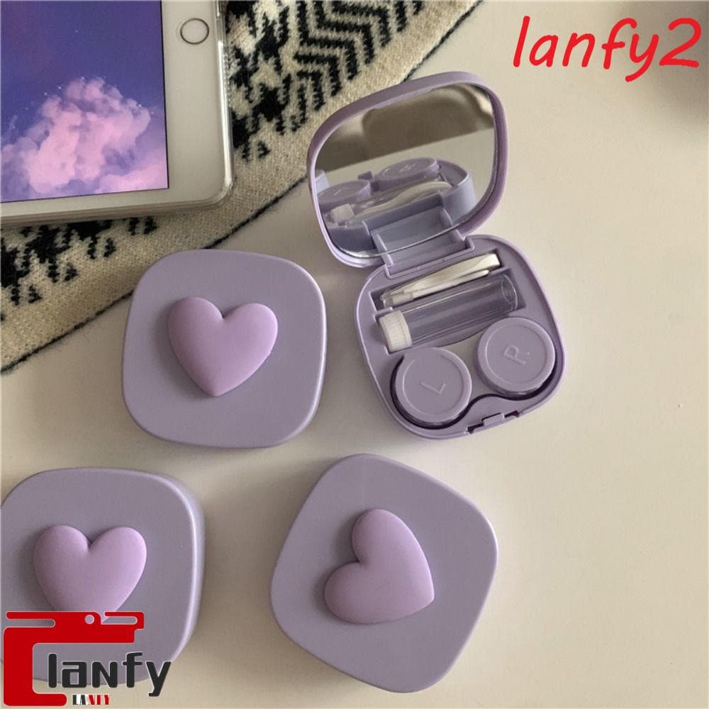 LANFY Mulheres Contato Estojo De Lentes Óculos Coração De Plástico Amor Com Espelho Cartoon Armazenamento Coreanos