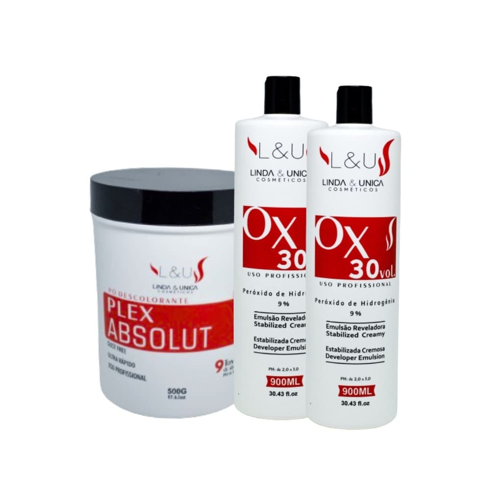 Kit 02 Oxidante 30 Volumes + Pó Descolorante Plex Absolut Linda & Única