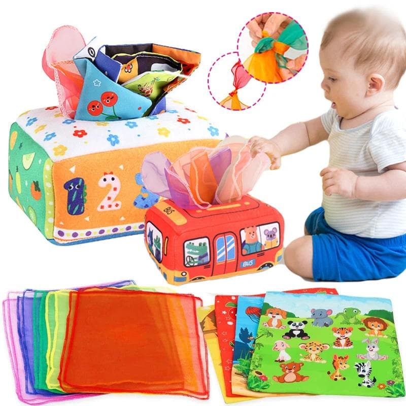 Caixas Baby Montessori Toys Puxar Ao Longo Da Caixa De Lenços Magic Tissue Toy 6-12 Meses Desenvolvimento Brinquedos