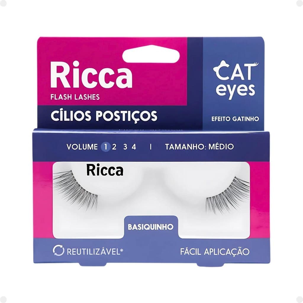 Cílios Postiços Ricca Belliz Cat Eyes Basiquinho Vol:1 Médio Cód.2704