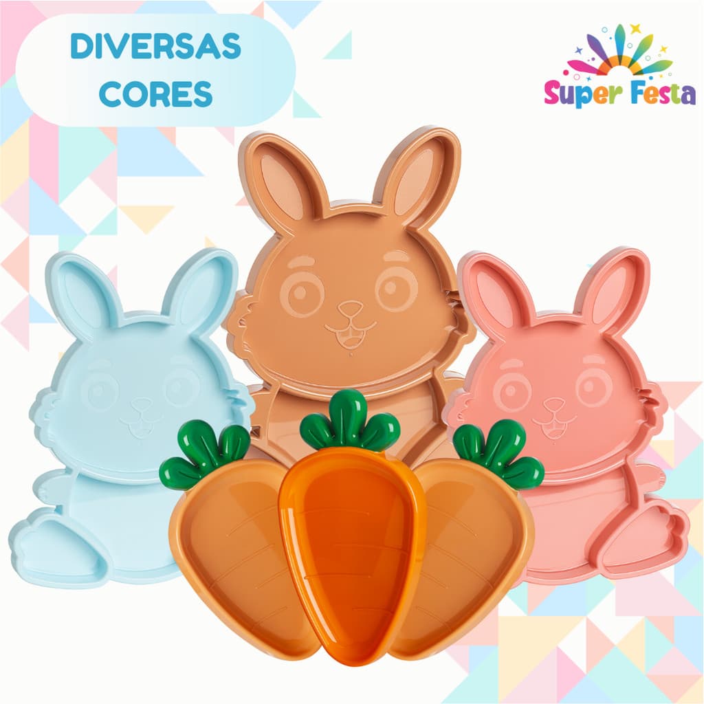 Kit Bandeja Petisqueira Páscoa 3 Coelhos e 3 Cenouras - Festplastik
