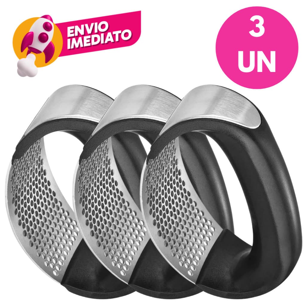 Kit 03 Un. Amassador Espremedor Triturador Alho Inox Tempero Esmagador Utensílio Manual Pressão