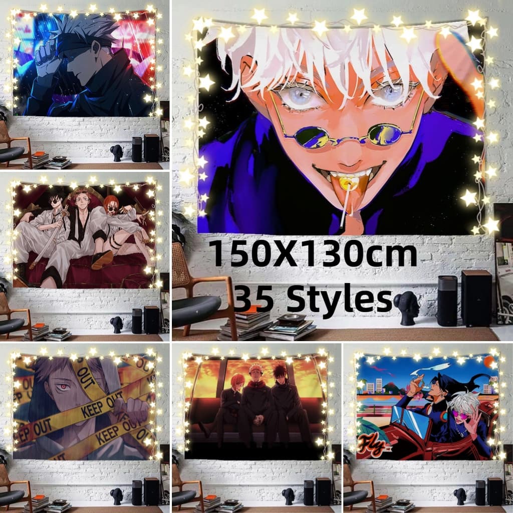 Tapeçaria de fundo Gojo Satoru Jujutsu Kaisen 150X130CM para decoração de dormitório, quarto e cabeceira de cama.