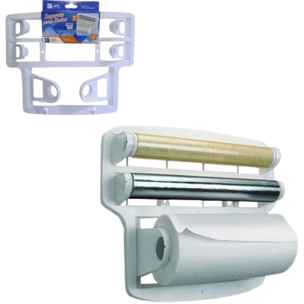 Suporte Cozinha 4x1plástico / Porta Papel Toalha / Alumínio / Filme De Pvc Gancho para utensílios