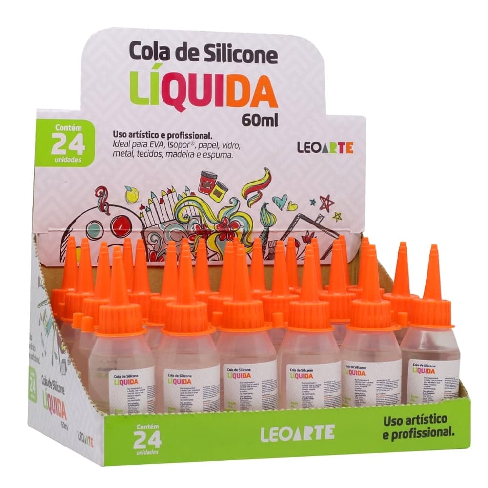 Kit 24 Colas Silicone Liquida Eva Isopor Artesanato Artesao Cola Isopor Papel Madeira Eva Vidro Metal Tecidos Madeira Espuma