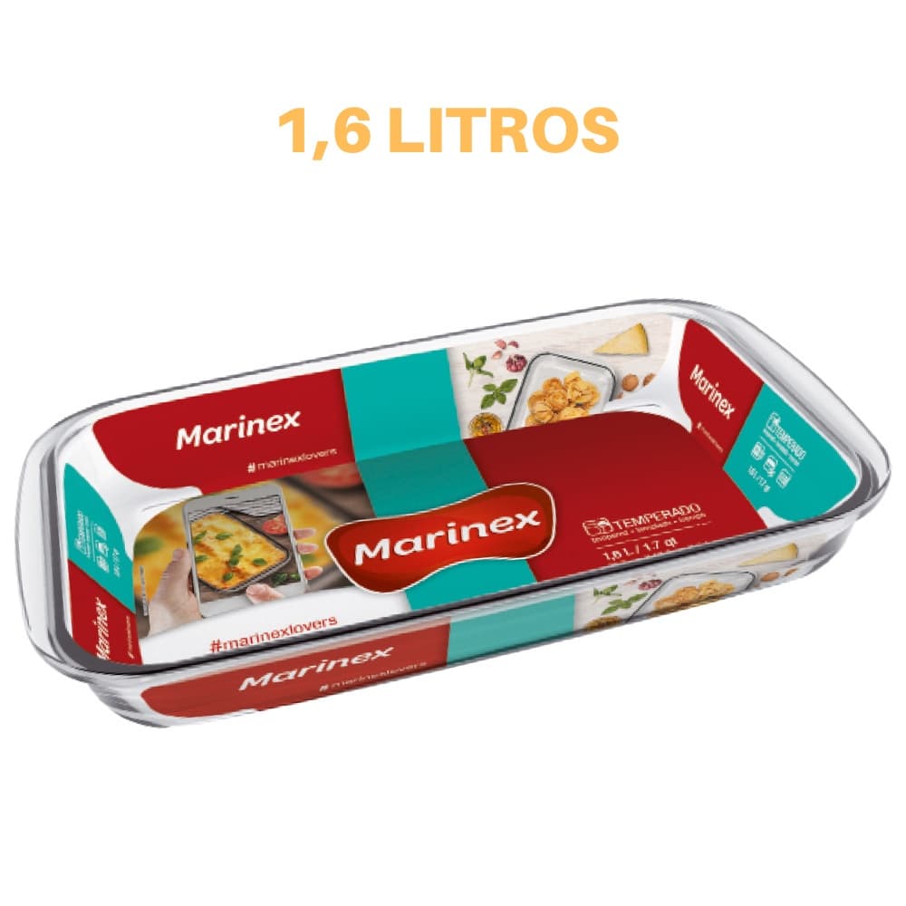 Assadeira Retangular Vidro Temperado 1,6L Refratário Marinex
