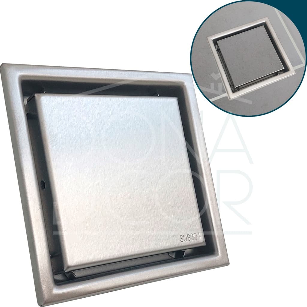 Ralo Oculto Inox 11x11 Tampa Invisível Quadrado Antiodor Para Caixa 100mm Square Piso Porcelanato
