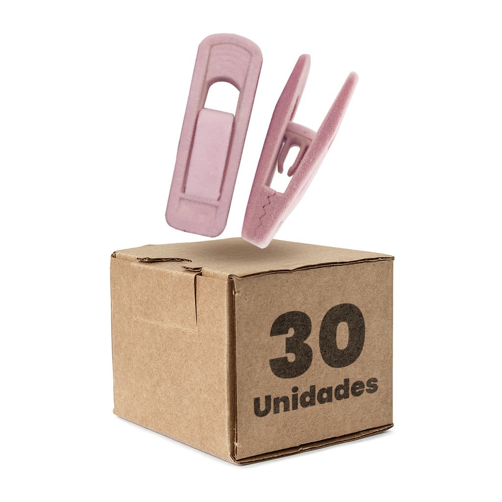Kit 30 Presilhas de Veludo Para Cabides Prendedor Cor Rosa