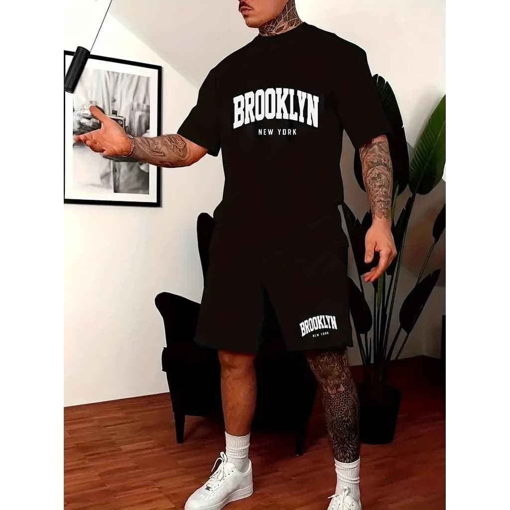 Kit short moletom Mais Camiseta Masculino Promoção Brooklin