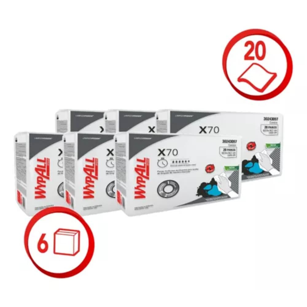 6 Pano Limpeza Multiuso Wypall X70 Extra Grande c /120 Panos
