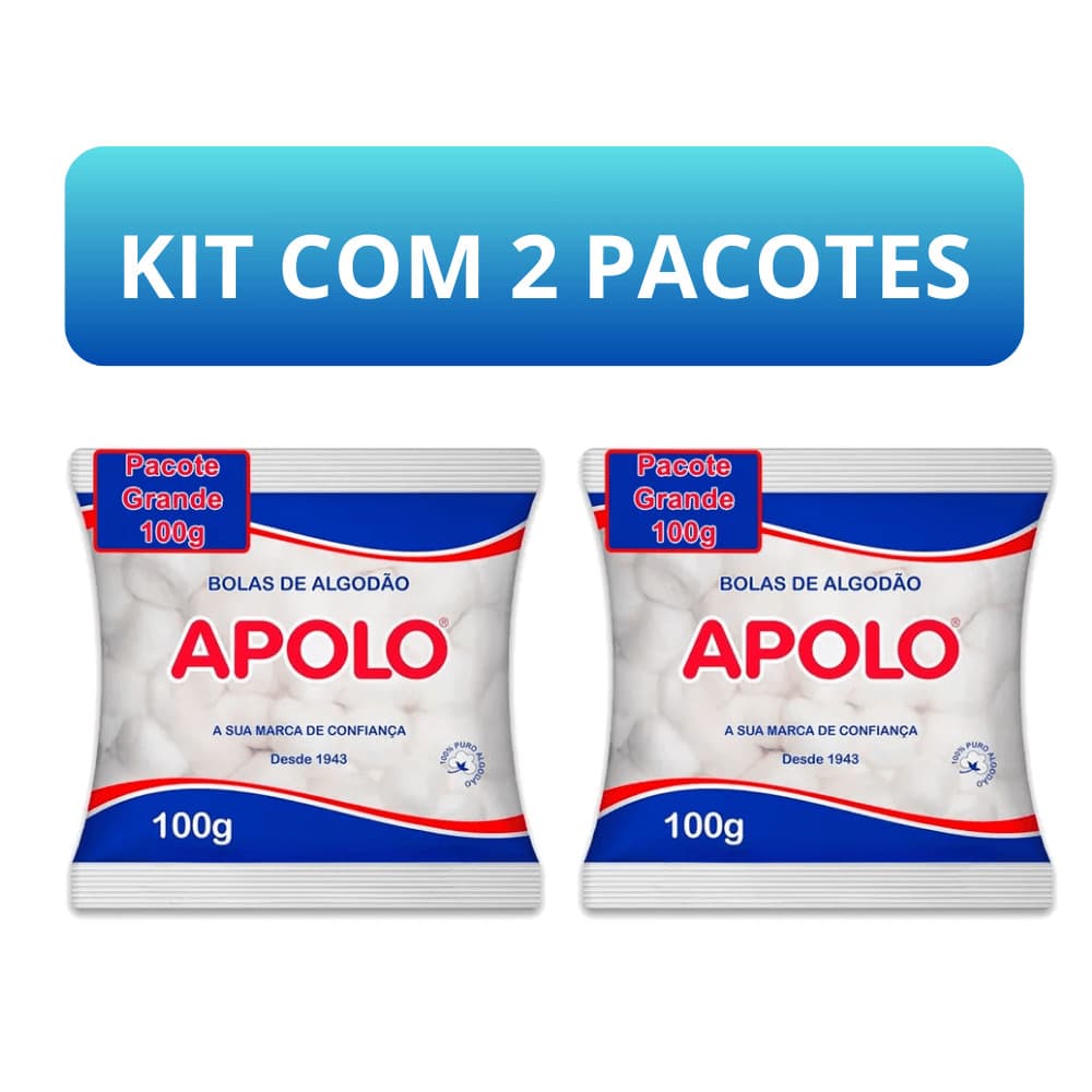 Bolas de Algodão Apolo 100g Kit com 2 Pacotes - 100% Puro
