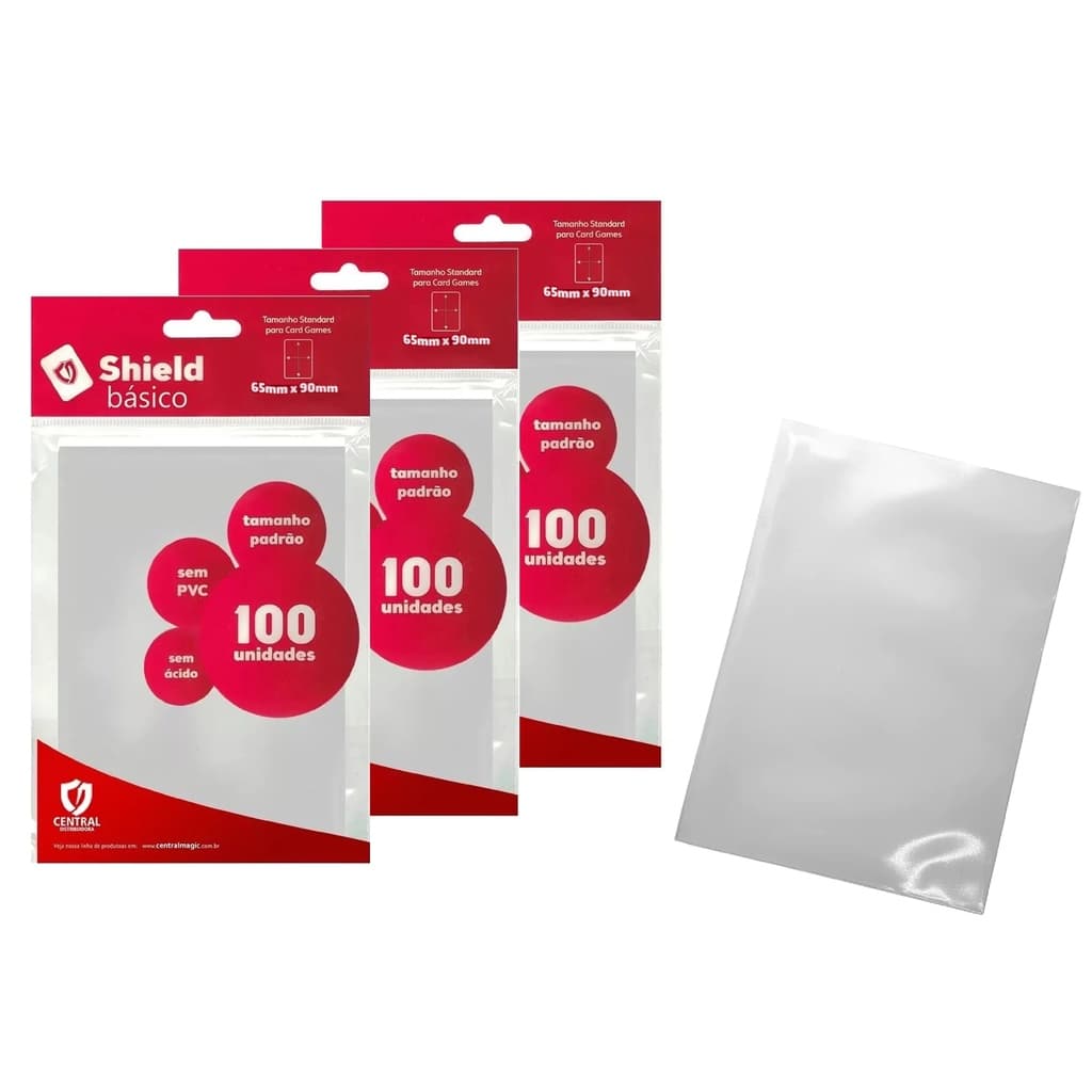 Sleeve Central Shield Básico 300 Un - Pokémon Magic Yugioh Photocard Kpop Naruto Protetor de cartas (65 X 90 Mm)