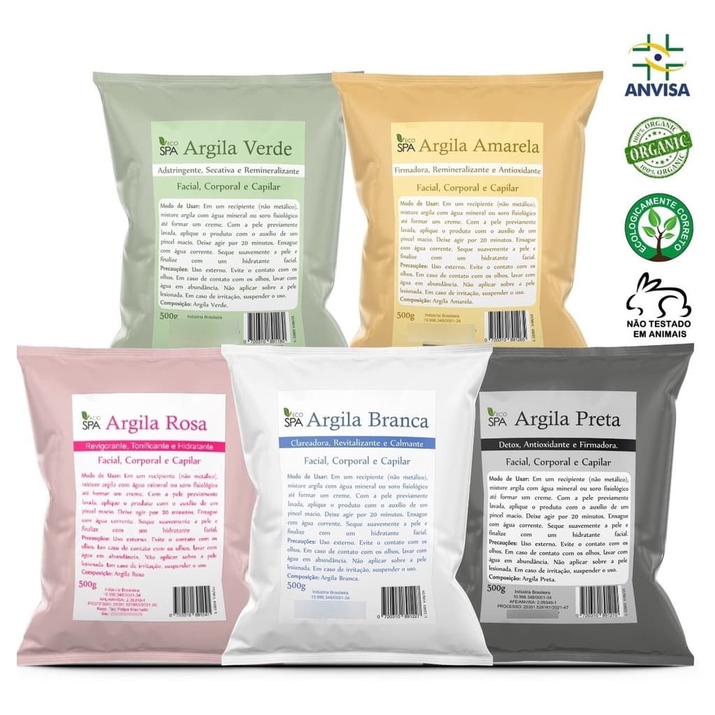 Argila Verde, Preta, Branca, Rosa, Amarela, DOLOMITA 500g