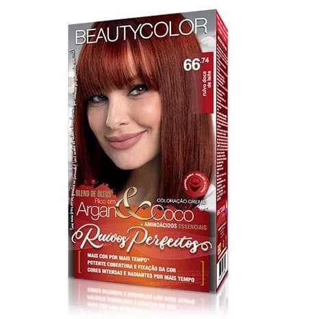 Kit Coloração Permanente Tinta De Cabelo 66.74 Ruivo Doce de Leite 45g Beauty Color