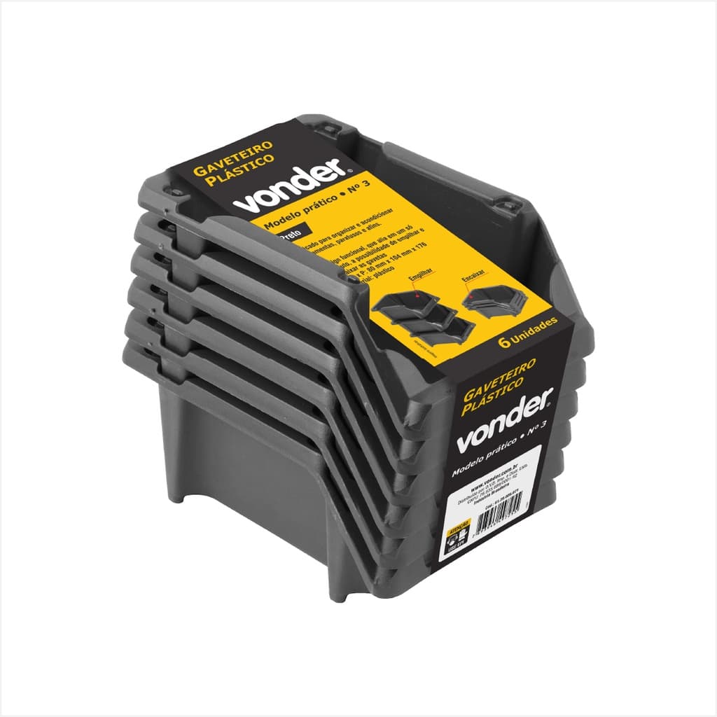 Gaveteiro plástico nº 3 com 6 peças 8 x 10,4 x 17,6 cm - Vonder