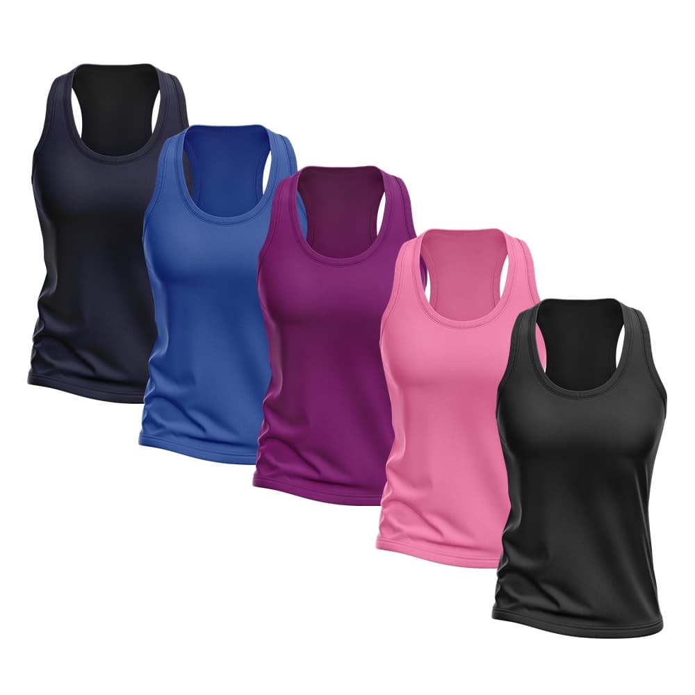 Kit 5 Regata Nadador Feminina Dry Fit Proteção Solar UV Fitness Academia Treino Blusinha Regatas