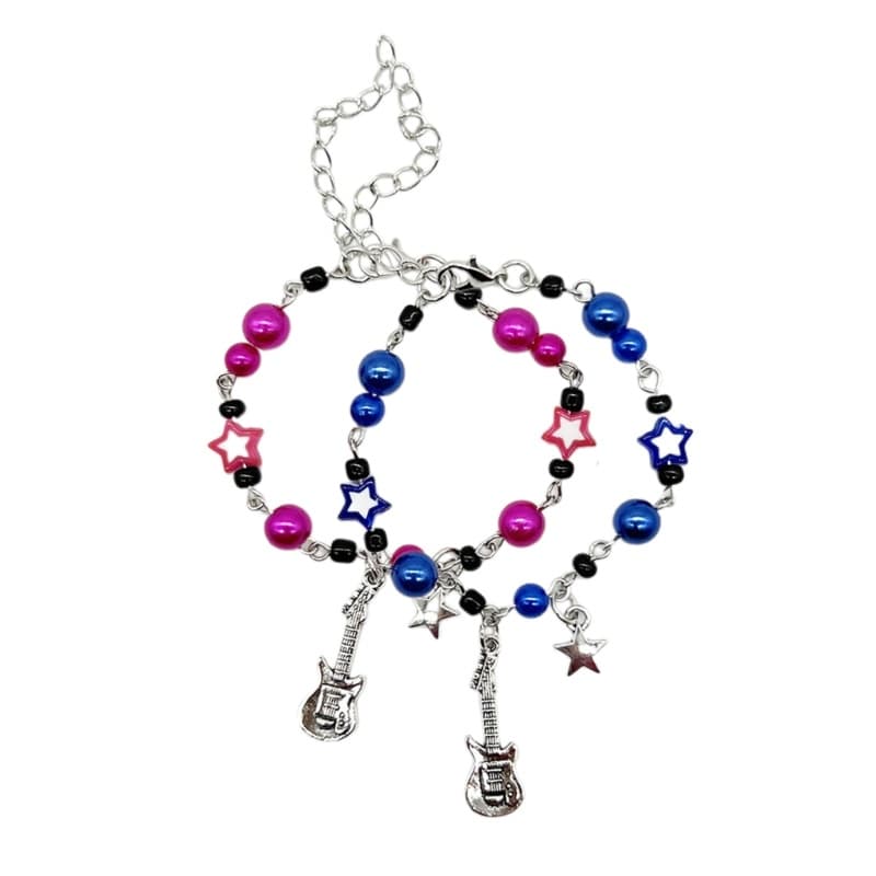 Estone 2 Pçs Elegante Frisado Pulseiras Casal Pulseira Guitarra Estrela Charme Ajustável Amizade