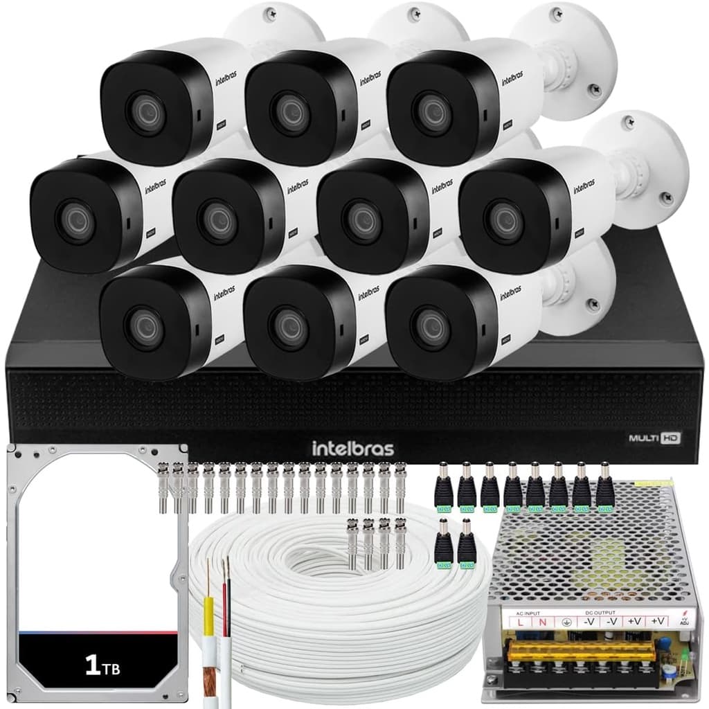 Kit Cftv 10 Cameras Full Hd VHL 1220 Dvr Intelbras 1116C 1TB