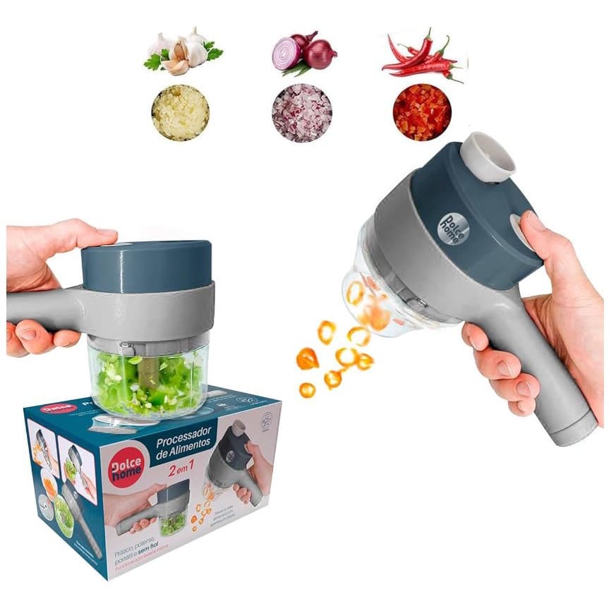 Processador Elétrico 2 Em 1 Cortador e Fatiador De Legumes - Cinza - Dolce Home