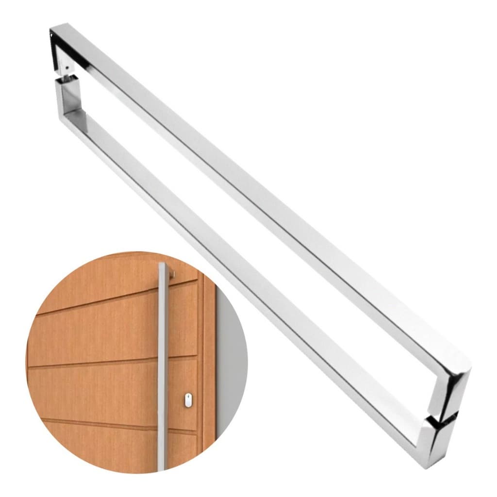 Puxador De Porta U Luxo Inox Escovado 60 Cm Madeira Vidro