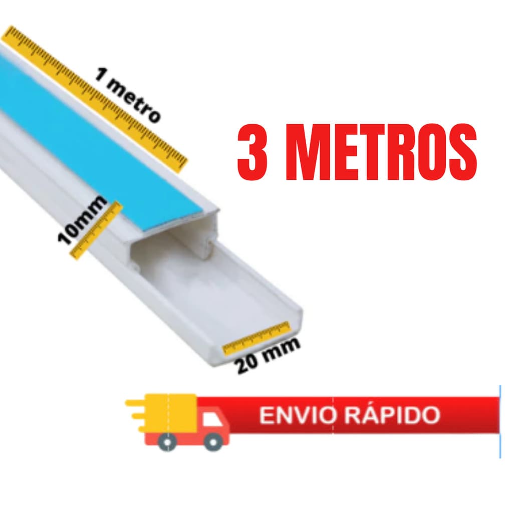 3 Canaleta Organizador de Fios 20x10mm Sistema X Com Fita Adesiva