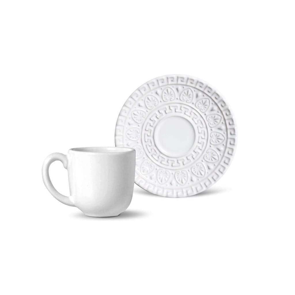 Xícara de Café com Pires Cerâmica Greek Branco 112ml - 1 Unid.