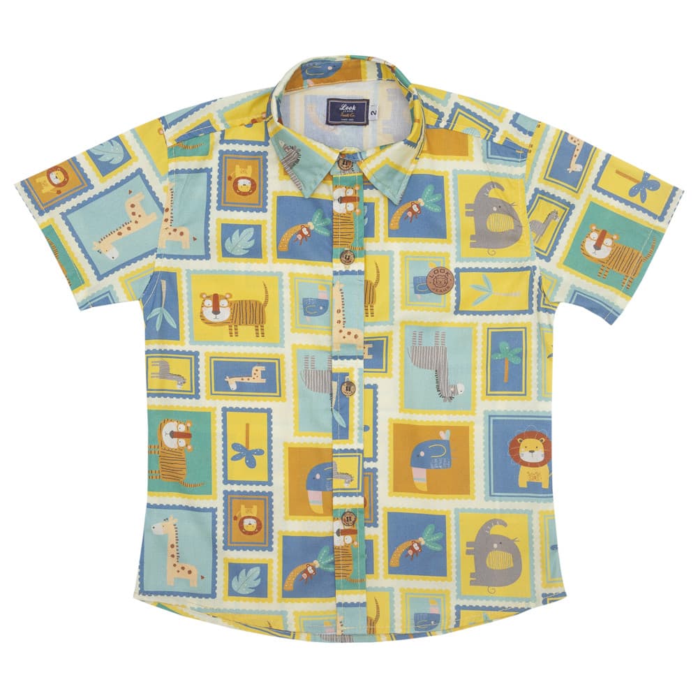 Camisa Infantil Look Jeans Estampada Amarelo