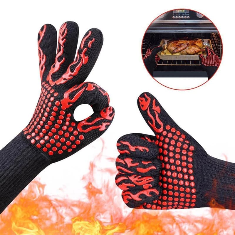 Par Super Luva Térmica Forno Protege Mãos Punho Suporta 600 Cor Preto 2 Luva De Churrasqueiro Térmica Super Resiste