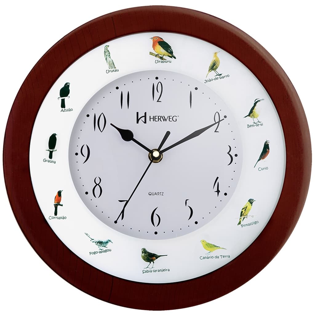 Relógio De Parede Canto Dos Pássaros 30 Cm Herweg 6370 Ipê