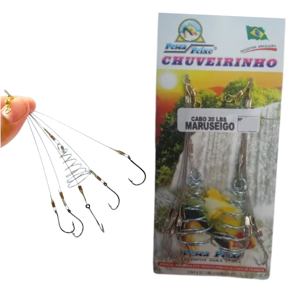 Chuveirinho Pesca Peixe Cabo de Aço 20 lbs Anzol Maruseigo