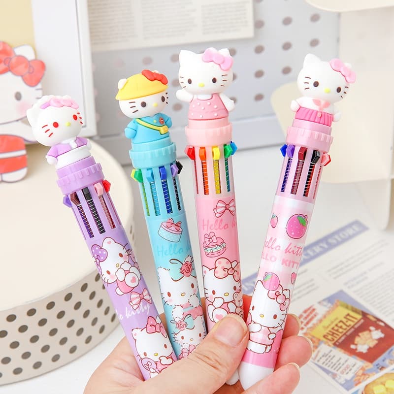 Caneta esferográfica Hello Kitty dez cores Caneta esferográfica de alto valor Caneta de imprensa de desenho animado
