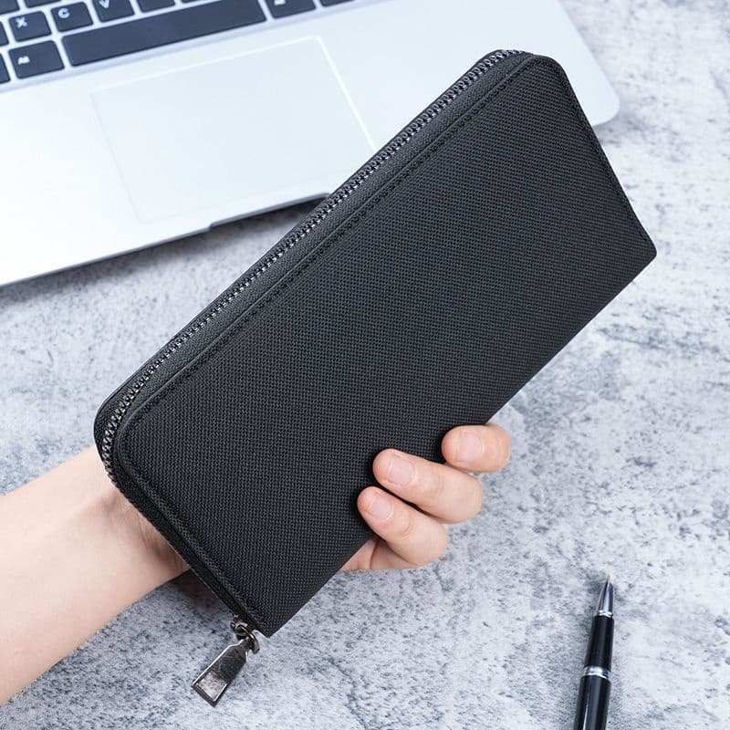 Carteira de lona masculina longa simples com zíper bolsa de embreagem de grande capacidade multifuncional bolsa para cel
