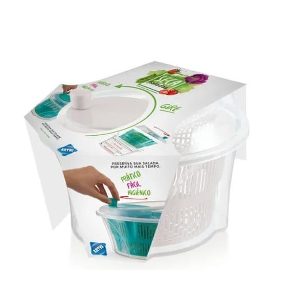 Centrifuga Seca Secador De Salada Verduras Manual Plastico 4,5L Grande Prático