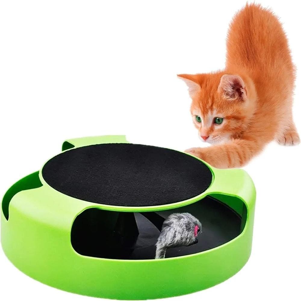 BRINQUEDO INTERATIVO GATOS RATO GIRATÓRIO E BASE ARRANHADOR