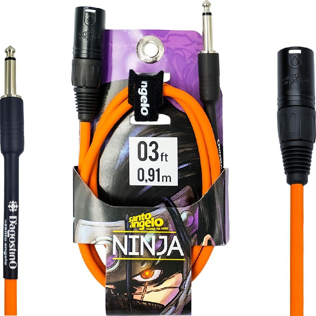 Cabo para Microfone 91cm Centimetros 3 fts Pequeno Laranja D'Agostino by Santo Angelo Ninja P10  XLR