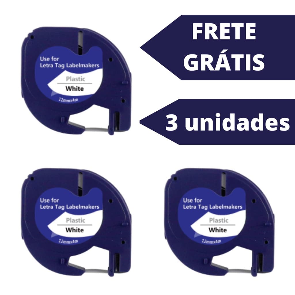 Kit Com 3 Fitas P/ Rotulador 91201 Dymo Letra Tag 12mm*4m Preto/Branco