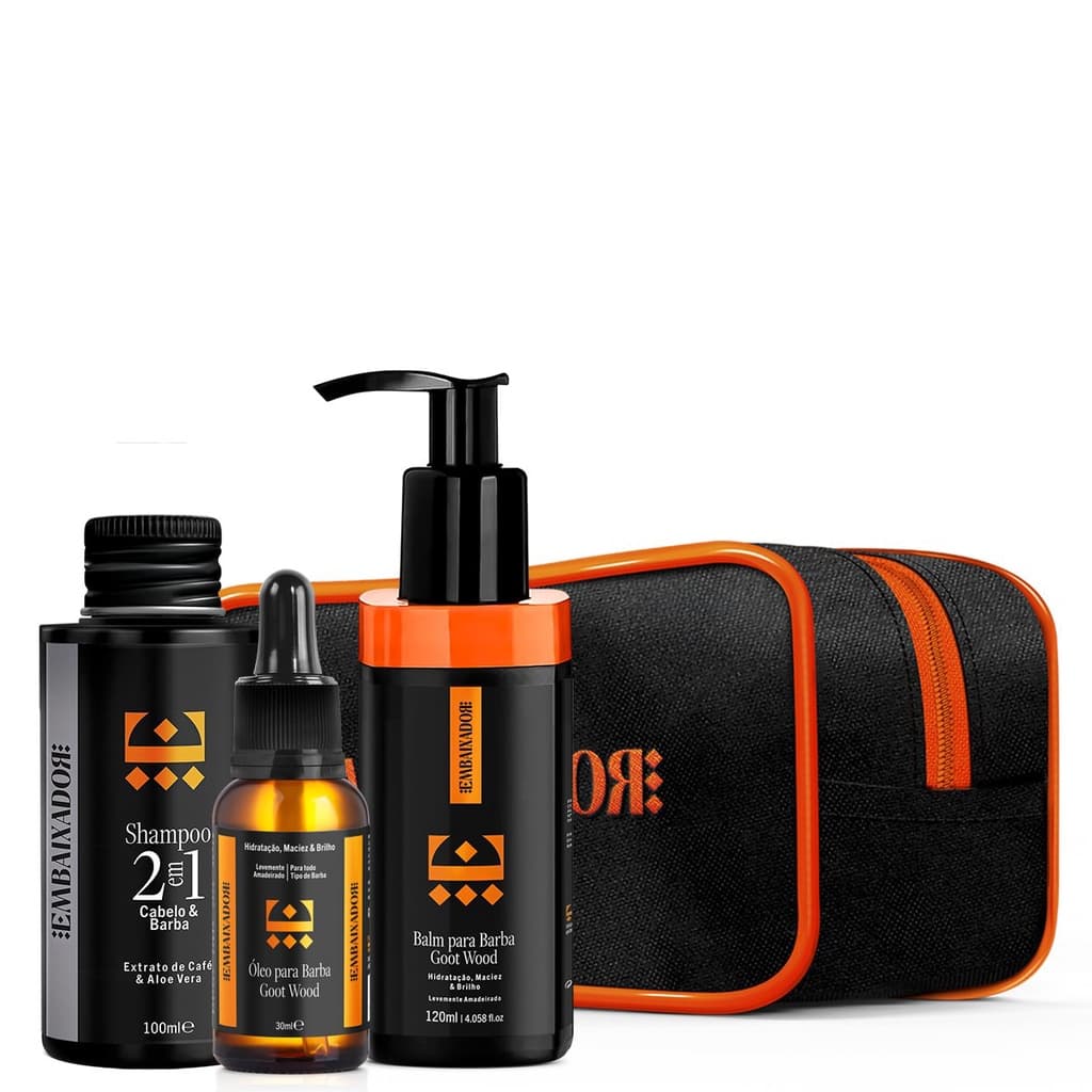 Kit Viagem Embaixador - Shampoo 2em1 + Balm e Óleo Barba Goot Wood 100ml